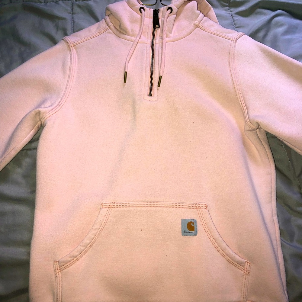 Carhartt pink/ light salmon colored hoodie with zipper 1/4 down size xs